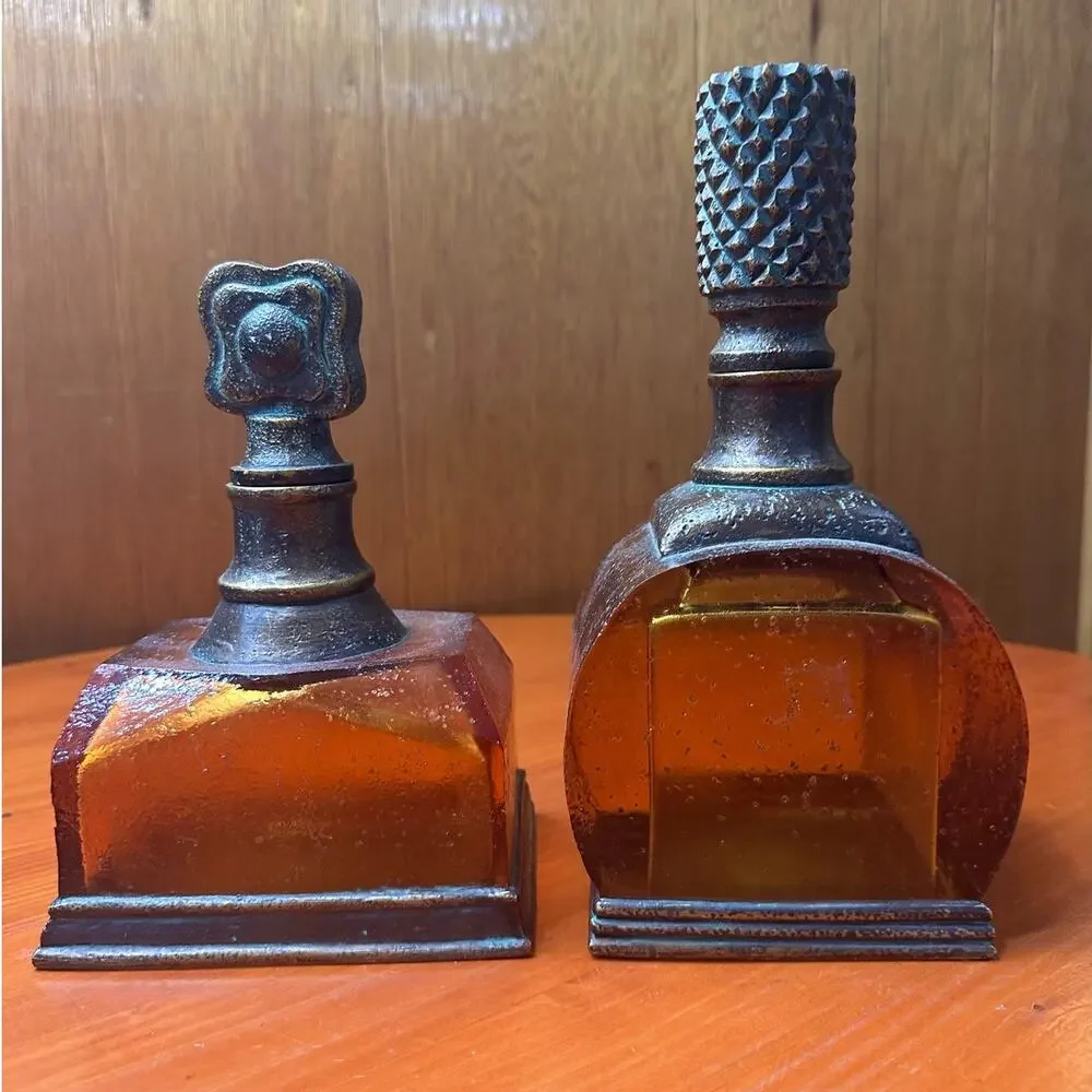 Contemporary Decorative Amber Resin Decanter - Set of Two
